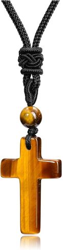 Top Plaza Cross Healing Crystal Stone Necklace for Men Natural Gemstone Adjustable Black Rope Necklace Amulet Spiritual Jewelry Christmas Gifts in Saudi Arabia