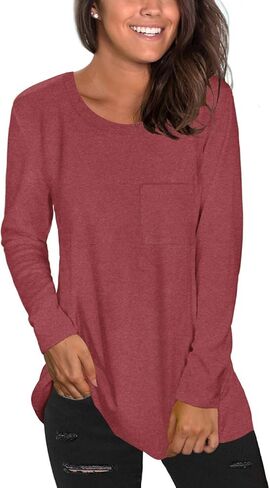 Geifa Womens Long Sleeve Tunic Tops Casual Loose Shirts for Leggings in Kuwait