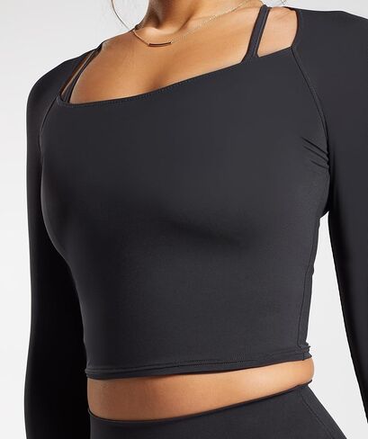 قمصان نسائية قصيرة بأكمام 3/4 ورقبة مربعة بدون ظهر للتمرين، قمصان رياضية لليوجا in Kuwait