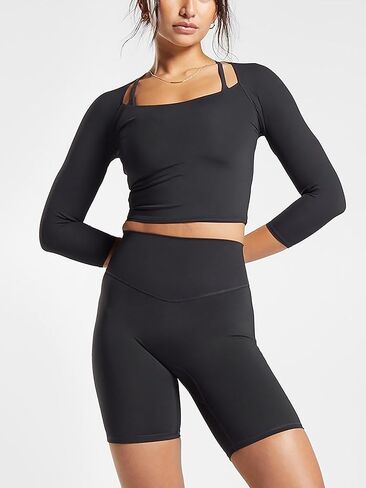 قمصان نسائية قصيرة بأكمام 3/4 ورقبة مربعة بدون ظهر للتمرين، قمصان رياضية لليوجا in Kuwait