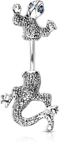 Pierced Owl - 14GA 316L Surgical Steel Gemmed Lizard Chameleon Gecko In and Out Belly Button Ring in Saudi Arabia