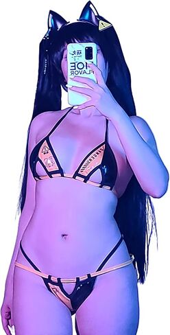 MOEFLAVOR أنيمي تأثيري خطر سايبر القط بيكيني | Kawaii الملابس الداخلية اليابانية زي Cyberpunk | مقاسات عادية ومقاسات كبيرة للسيدات in Kuwait
