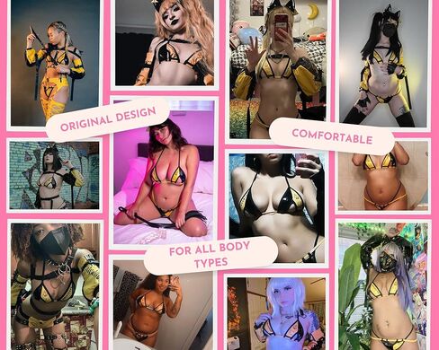 MOEFLAVOR أنيمي تأثيري خطر سايبر القط بيكيني | Kawaii الملابس الداخلية اليابانية زي Cyberpunk | مقاسات عادية ومقاسات كبيرة للسيدات in Kuwait