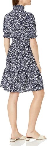 London Times Women's Dress Easy Feminine Versatile Smocked Waist Ruffle Neckline in Saudi Arabia