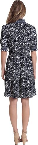 London Times Women's Dress Easy Feminine Versatile Smocked Waist Ruffle Neckline in Saudi Arabia