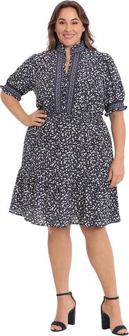 London Times Women's Dress Easy Feminine Versatile Smocked Waist Ruffle Neckline in Saudi Arabia