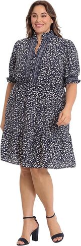 London Times Women's Dress Easy Feminine Versatile Smocked Waist Ruffle Neckline in Saudi Arabia
