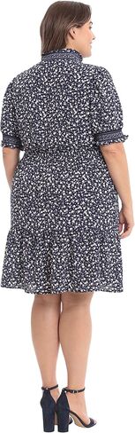 London Times Women's Dress Easy Feminine Versatile Smocked Waist Ruffle Neckline in Saudi Arabia