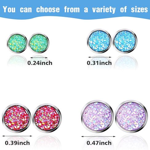 Boao 15 Pairs Druzy Stud Bulk Earrings Set Stainless Steel Round post Earrings Bohemian Pierced Earrings Jewelry for Women in Kuwait