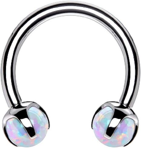 Pierced Owl - 16GA 316L Stainless Steel Internally Threaded Claw Set Synthetic Opal Ends Circular Horseshoe Barbell in Saudi Arabia
