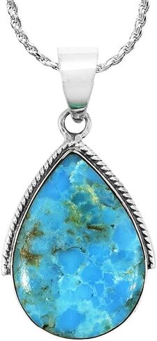 Turquoise Necklace Pendant 925 Sterling Silver Genuine Gemstones (with 20" Rope Chain) in Saudi Arabia
