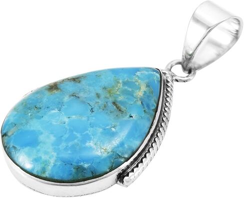 Turquoise Necklace Pendant 925 Sterling Silver Genuine Gemstones (with 20" Rope Chain) in Saudi Arabia