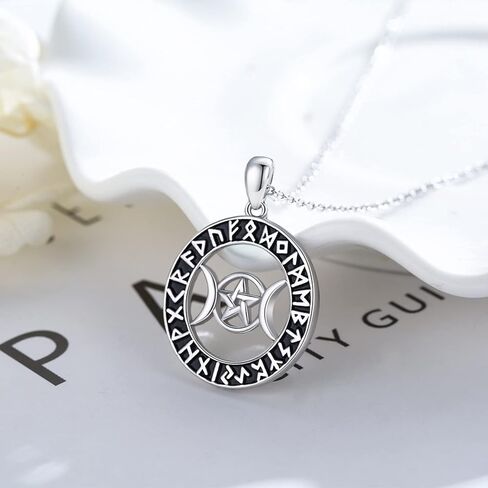 قلادة آلهة القمر الثلاثي من Midir&Etain عيار 925 من الفضة الإسترلينية الفايكنج رون قلادة Wiccan Pagan تميمة مجوهرات هدايا للنساء والفتيات in Kuwait