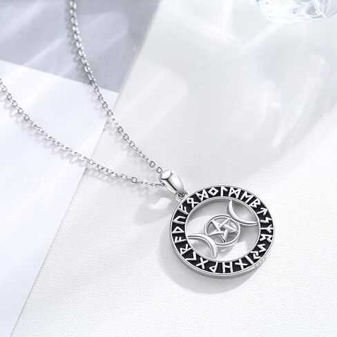 قلادة آلهة القمر الثلاثي من Midir&Etain عيار 925 من الفضة الإسترلينية الفايكنج رون قلادة Wiccan Pagan تميمة مجوهرات هدايا للنساء والفتيات in Kuwait