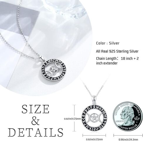 قلادة آلهة القمر الثلاثي من Midir&Etain عيار 925 من الفضة الإسترلينية الفايكنج رون قلادة Wiccan Pagan تميمة مجوهرات هدايا للنساء والفتيات in Kuwait