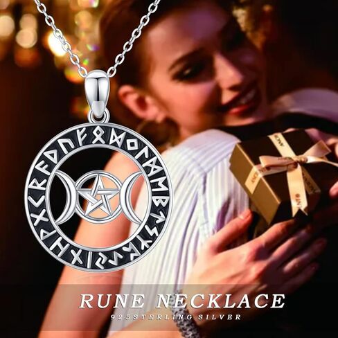 قلادة آلهة القمر الثلاثي من Midir&Etain عيار 925 من الفضة الإسترلينية الفايكنج رون قلادة Wiccan Pagan تميمة مجوهرات هدايا للنساء والفتيات in Kuwait