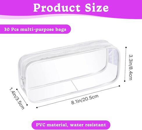 Supkiir 30 Pcs Clear Makeup Color Pouch with Zipper Travel Toiletries Bag Multifunctional Bag for Home Office Travel Storage in Kuwait