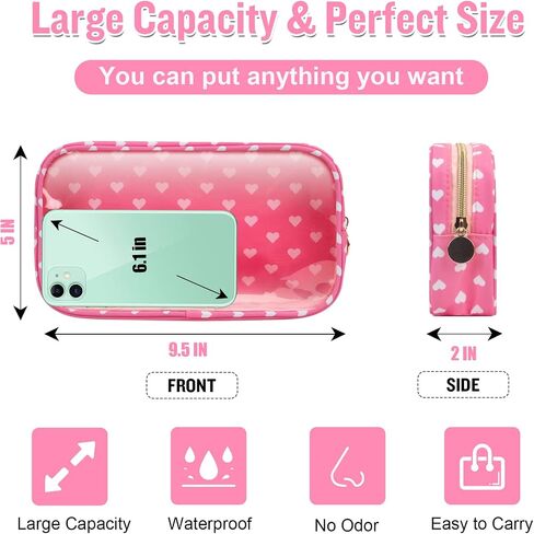 Nylon Small Clear Makeup Bag for Purse, Cute Makeup Bag Preppy Cosmetic Zipper Pouch Purse, Waterproof Travel Toiletry Bag Coin Pouch Clutch Makeup Brush Bag Organizer Storage for Women Ladies(Beige) in Saudi Arabia