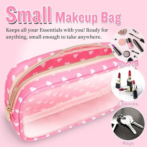 Nylon Small Clear Makeup Bag for Purse, Cute Makeup Bag Preppy Cosmetic Zipper Pouch Purse, Waterproof Travel Toiletry Bag Coin Pouch Clutch Makeup Brush Bag Organizer Storage for Women Ladies(Beige) in Saudi Arabia