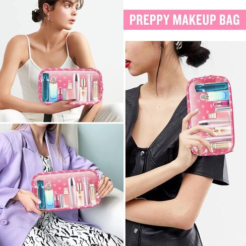 Nylon Small Clear Makeup Bag for Purse, Cute Makeup Bag Preppy Cosmetic Zipper Pouch Purse, Waterproof Travel Toiletry Bag Coin Pouch Clutch Makeup Brush Bag Organizer Storage for Women Ladies(Beige) in Saudi Arabia