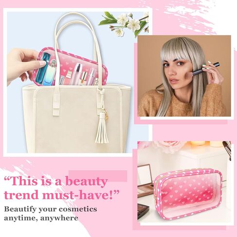 Nylon Small Clear Makeup Bag for Purse, Cute Makeup Bag Preppy Cosmetic Zipper Pouch Purse, Waterproof Travel Toiletry Bag Coin Pouch Clutch Makeup Brush Bag Organizer Storage for Women Ladies(Beige) in Saudi Arabia