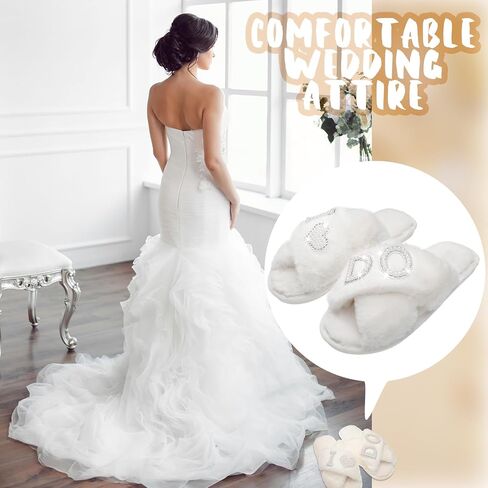 Funnysoft 5 Pcs Bride Gift Set Includes I Do Bride Slide Slippers Mrs Cosmetic Bag White Hair Claw Clip Earrings Hair Scrunchies for Women Bridal Shower Bachelorette Wedding Party Decorations in Saudi Arabia