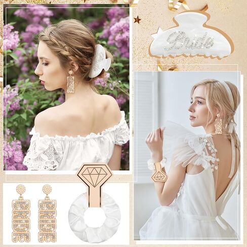 Funnysoft 5 Pcs Bride Gift Set Includes I Do Bride Slide Slippers Mrs Cosmetic Bag White Hair Claw Clip Earrings Hair Scrunchies for Women Bridal Shower Bachelorette Wedding Party Decorations in Saudi Arabia