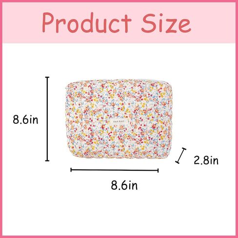 uekeboag Quilted Cotton Makeup Bag,Coquette Quilted Toiletry Bag for Women and Girls,Floral Coquette Pouch,Cute Kawaii Travel Cosmetic Bags(03 Pink Flower) in Saudi Arabia