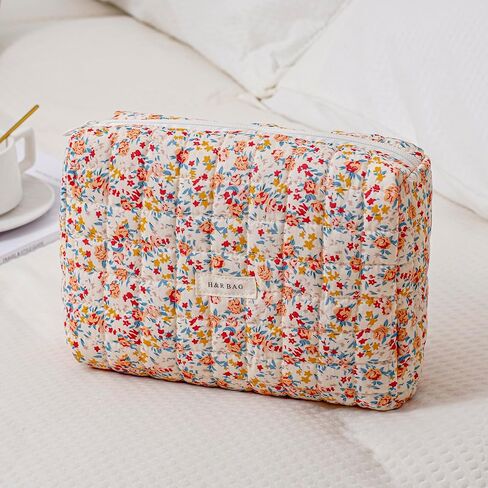 uekeboag Quilted Cotton Makeup Bag,Coquette Quilted Toiletry Bag for Women and Girls,Floral Coquette Pouch,Cute Kawaii Travel Cosmetic Bags(03 Pink Flower) in Saudi Arabia