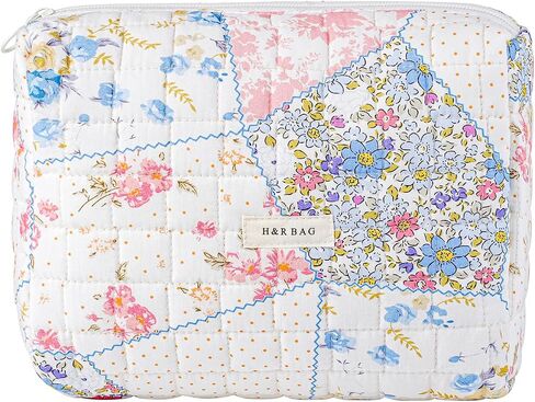 uekeboag Quilted Cotton Makeup Bag,Coquette Quilted Toiletry Bag for Women and Girls,Floral Coquette Pouch,Cute Kawaii Travel Cosmetic Bags(03 Pink Flower) in Saudi Arabia