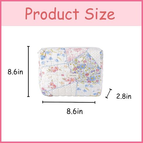 uekeboag Quilted Cotton Makeup Bag,Coquette Quilted Toiletry Bag for Women and Girls,Floral Coquette Pouch,Cute Kawaii Travel Cosmetic Bags(03 Pink Flower) in Saudi Arabia