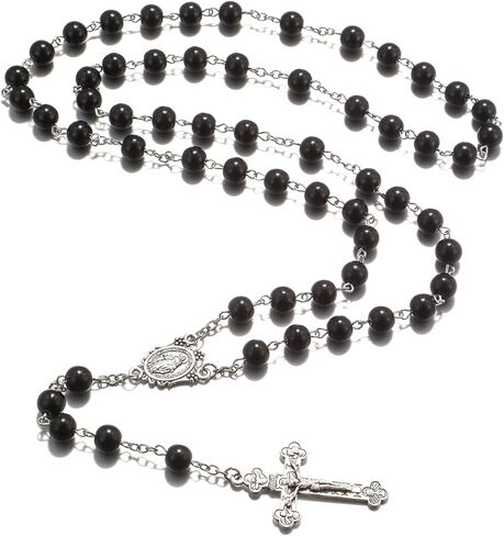 قلادة خرز مسبحة سوداء من رنفيدا، معدن سانت بنديكت المعجزة مع صليب يسوع، هدية مسيحية كاثوليكية للرجال والنساء in Kuwait