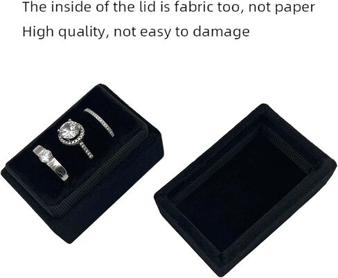 Beatilog Rectangle Velvet Ring Box 3 Slots - Premium Handmade Wedding Three Rings Bearer Holder Vintage Orthogon Jewelry Storage for Ceremony Proposal Engagement Christmas Gift (Black) in Saudi Arabia