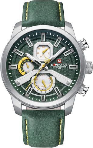 ساعات NAVIFORCE العصرية ذات الوجه الكبير للرجال، تناظرية بتاريخ تلقائي، حزام من الجلد، رياضية عسكرية مقاومة للماء، ساعة يد كوارتز مضيئة in Kuwait
