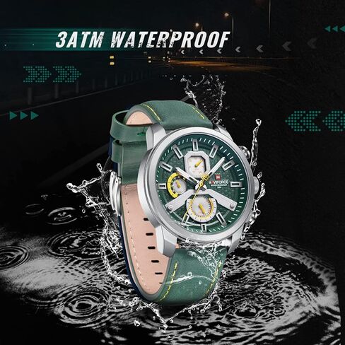 ساعات NAVIFORCE العصرية ذات الوجه الكبير للرجال، تناظرية بتاريخ تلقائي، حزام من الجلد، رياضية عسكرية مقاومة للماء، ساعة يد كوارتز مضيئة in Kuwait