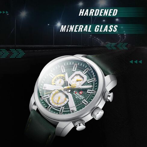 ساعات NAVIFORCE العصرية ذات الوجه الكبير للرجال، تناظرية بتاريخ تلقائي، حزام من الجلد، رياضية عسكرية مقاومة للماء، ساعة يد كوارتز مضيئة in Kuwait