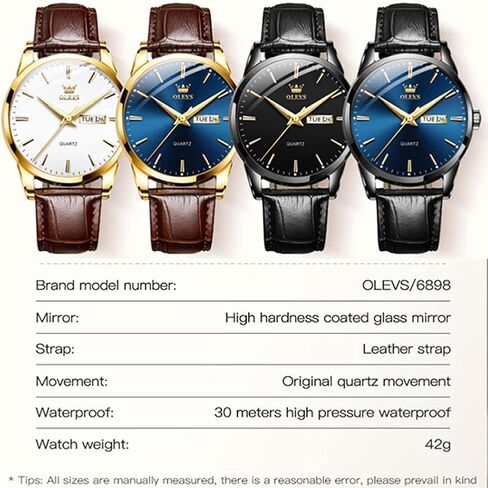 OLEVS Mens Watches Leather Wristwatch with Waterproof Luminous Analog Quartz Fashion Business Sport Watches for Men in Saudi Arabia