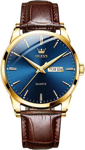 OLEVS Mens Watches Leather Wristwatch with Waterproof Luminous Analog Quartz Fashion Business Sport Watches for Men in Saudi Arabia