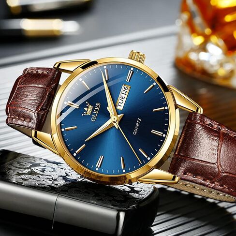 OLEVS Mens Watches Leather Wristwatch with Waterproof Luminous Analog Quartz Fashion Business Sport Watches for Men in Saudi Arabia