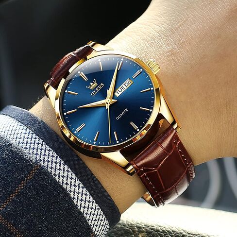 OLEVS Mens Watches Leather Wristwatch with Waterproof Luminous Analog Quartz Fashion Business Sport Watches for Men in Saudi Arabia