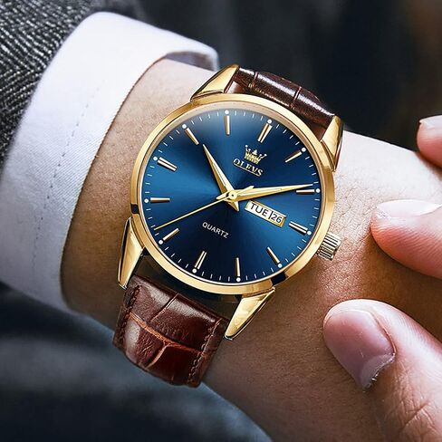 OLEVS Mens Watches Leather Wristwatch with Waterproof Luminous Analog Quartz Fashion Business Sport Watches for Men in Saudi Arabia