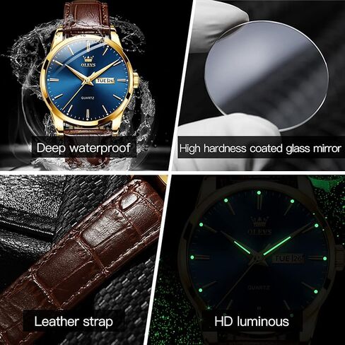 OLEVS Mens Watches Leather Wristwatch with Waterproof Luminous Analog Quartz Fashion Business Sport Watches for Men in Saudi Arabia
