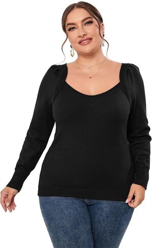 ShopWonder Womens Plus Size Knit Tops Long Sleeve Sweetheart Neck Sweaters Casual Tunic Tops in Saudi Arabia