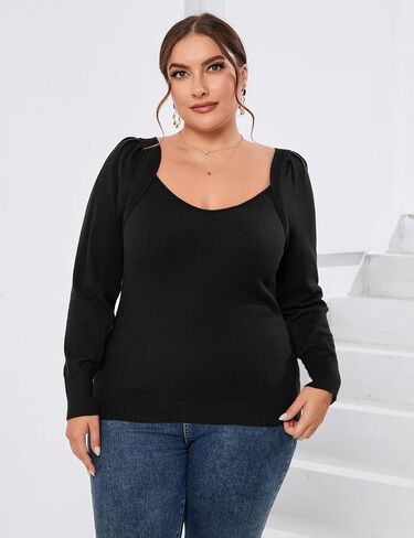 ShopWonder Womens Plus Size Knit Tops Long Sleeve Sweetheart Neck Sweaters Casual Tunic Tops in Saudi Arabia