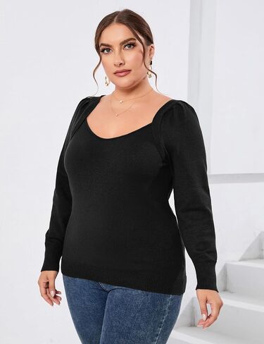 ShopWonder Womens Plus Size Knit Tops Long Sleeve Sweetheart Neck Sweaters Casual Tunic Tops in Saudi Arabia