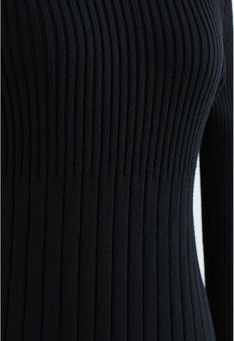 CHICWISH Women's Black/Indigo and White Contrast Hem Mock Neck Knit Midi Dress in Saudi Arabia