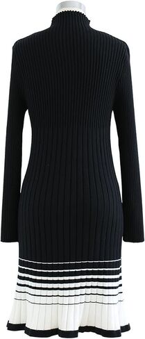 CHICWISH Women's Black/Indigo and White Contrast Hem Mock Neck Knit Midi Dress in Saudi Arabia