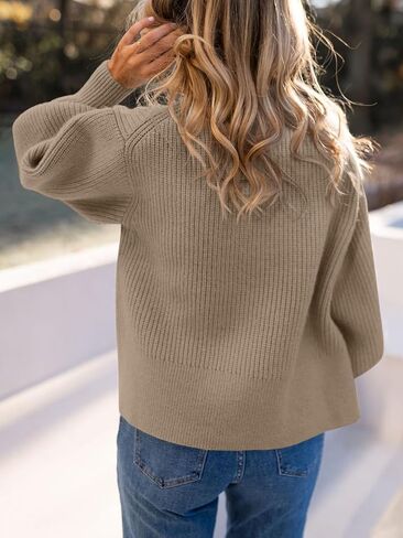 سترة نسائية Langwyqu 2023 ذات فتحة جانبية مضلعة وأكمام طويلة فضفاضة بلوفر غير متماثل بفتحة جانبية in Kuwait