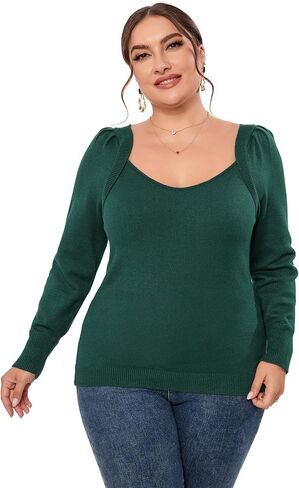 ShopWonder Womens Plus Size Knit Tops Long Sleeve Sweetheart Neck Sweaters Casual Tunic Tops in Saudi Arabia