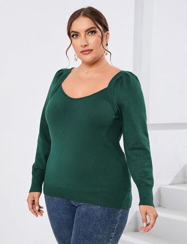 ShopWonder Womens Plus Size Knit Tops Long Sleeve Sweetheart Neck Sweaters Casual Tunic Tops in Saudi Arabia